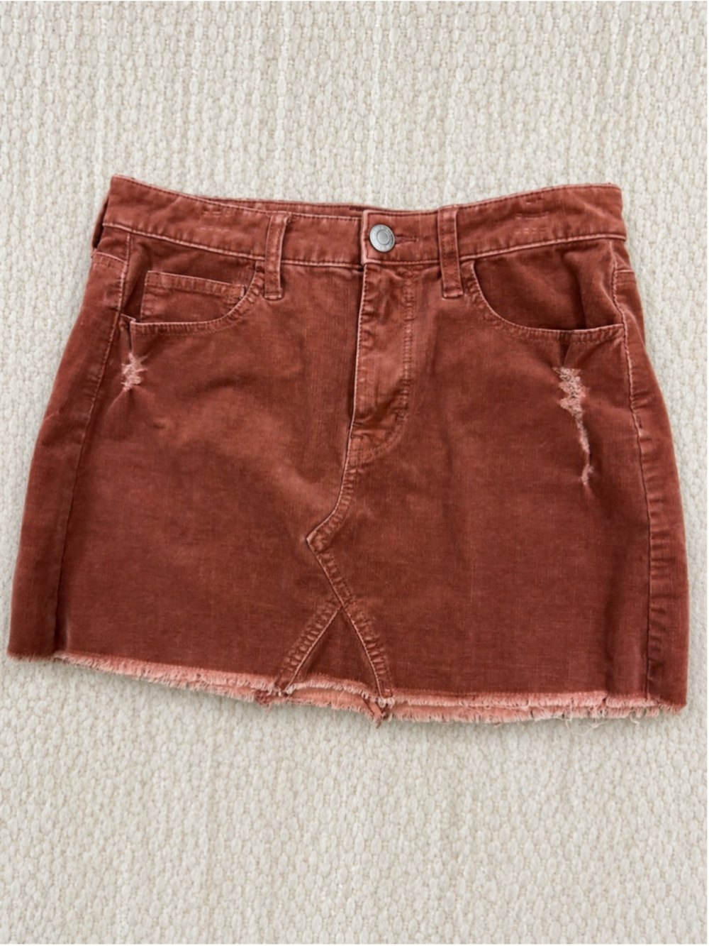 American Eagle Outfitters Women’s Size 6 Rust Corduroy‎ Distressed Mini Skirt